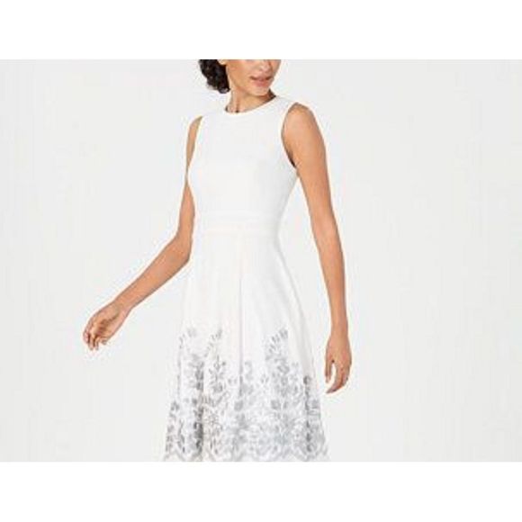 Calvin Klein Women's Embroidered A-Line Dress Silver Size 2 - Picture 2 of 4